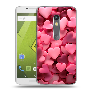 Силиконовый чехол на Lenovo Moto X Play с принтом розовые сердечки