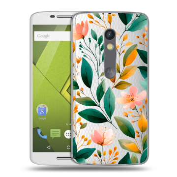 Силиконовый чехол на Lenovo Moto X Play с принтом Цветы паттерн Силиконовый чехол на Lenovo Moto X Play с принтом Цветы паттерн
