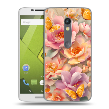 Силиконовый чехол на Lenovo Moto X Play с принтом Цветы и бабочки Силиконовый чехол на Lenovo Moto X Play с принтом Цветы и бабочки
