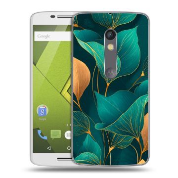 Силиконовый чехол на Lenovo Moto X Play с принтом Листья и золото Силиконовый чехол на Lenovo Moto X Play с принтом Листья и золото