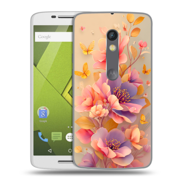 Силиконовый чехол на Lenovo Moto X Play с принтом Цветы и бабочки Силиконовый чехол на Lenovo Moto X Play с принтом Цветы и бабочки