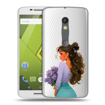 Силиконовый чехол на Lenovo Moto X Play с принтом девушка цветы Силиконовый чехол на Lenovo Moto X Play с принтом девушка цветы