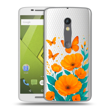 Силиконовый чехол на Lenovo Moto X Play с принтом цветы бабочки Силиконовый чехол на Lenovo Moto X Play с принтом цветы бабочки