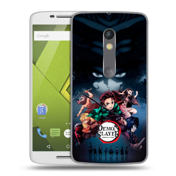 Силиконовый чехол на Lenovo Moto X Play с принтом Demon Slayer Клинок рассекающий демонов