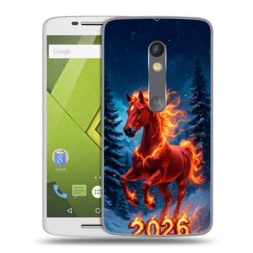 Силиконовый чехол на Lenovo Moto X Play с принтом Новый год коня Силиконовый чехол на Lenovo Moto X Play с принтом Новый год коня