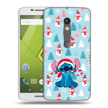 Силиконовый чехол на Lenovo Moto X Play с принтом Стич Новый год