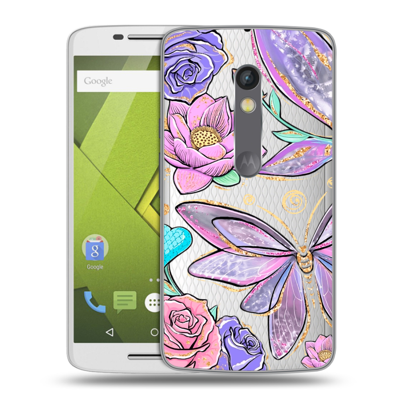 Силиконовый чехол на Lenovo Moto X Play с принтом Бабочки и цветы Силиконовый чехол на Lenovo Moto X Play с принтом Бабочки и цветы