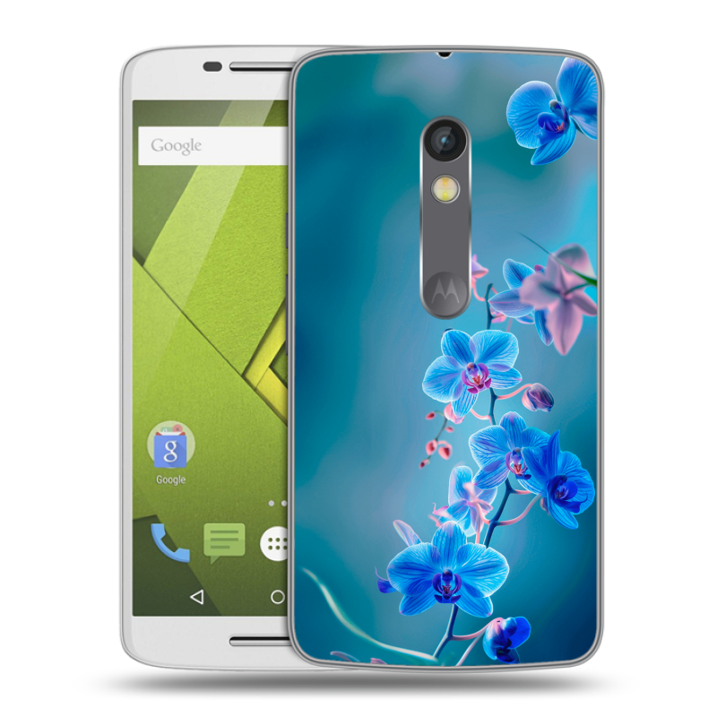Силиконовый чехол на Lenovo Moto X Play с принтом Голубые цветы Силиконовый чехол на Lenovo Moto X Play с принтом Голубые цветы