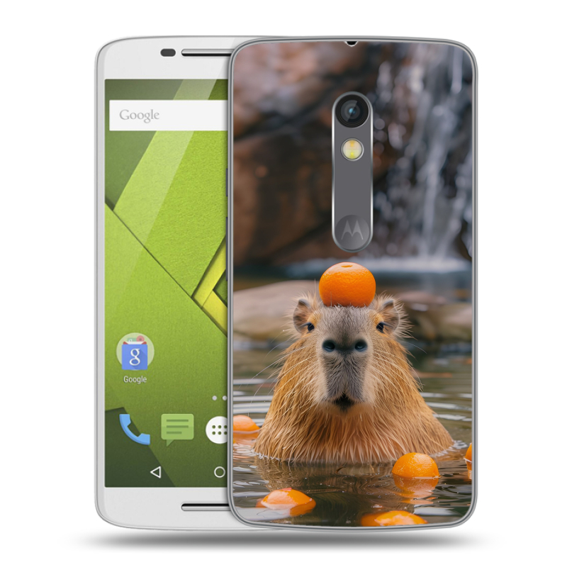 Силиконовый чехол на Lenovo Moto X Play с принтом Капибара с апельсином Силиконовый чехол на Lenovo Moto X Play с принтом Капибара с апельсином