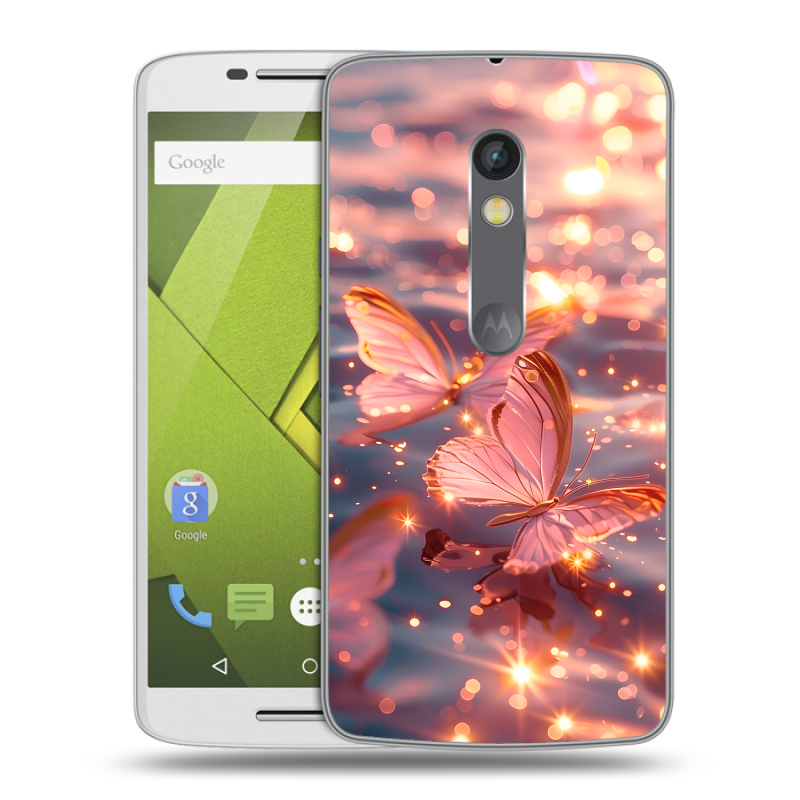 Силиконовый чехол на Lenovo Moto X Play с принтом бабочки розовые Силиконовый чехол на Lenovo Moto X Play с принтом бабочки розовые