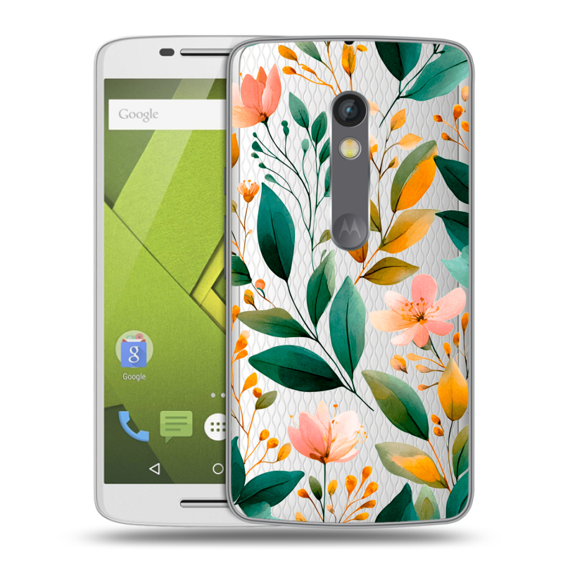 Силиконовый чехол на Lenovo Moto X Play с принтом Цветы паттерн Силиконовый чехол на Lenovo Moto X Play с принтом Цветы паттерн