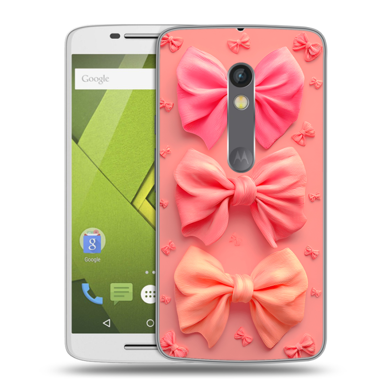 Силиконовый чехол на Lenovo Moto X Play с принтом Розовые бантики Силиконовый чехол на Lenovo Moto X Play с принтом Розовые бантики