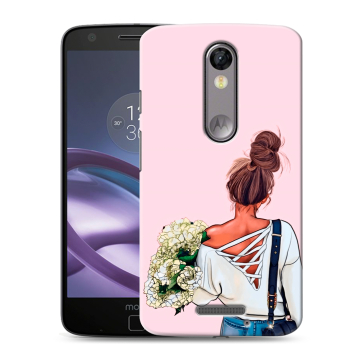 Пластиковый чехол на Lenovo Moto X Force с принтом Девушка и букет