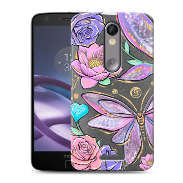 Пластиковый чехол на Lenovo Moto X Force с принтом Бабочки и цветы Пластиковый чехол на Lenovo Moto X Force с принтом Бабочки и цветы
