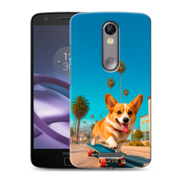 Пластиковый чехол на Lenovo Moto X Force с принтом Корги на скейте Пластиковый чехол на Lenovo Moto X Force с принтом Корги на скейте