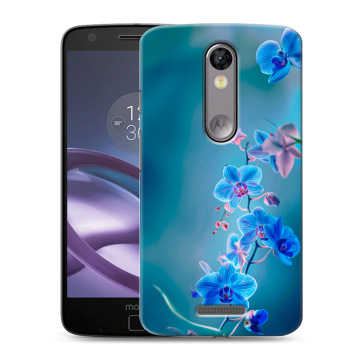 Пластиковый чехол на Lenovo Moto X Force с принтом Голубые цветы Пластиковый чехол на Lenovo Moto X Force с принтом Голубые цветы