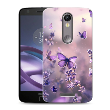 Пластиковый чехол на Lenovo Moto X Force с принтом бабочки и лаванда Пластиковый чехол на Lenovo Moto X Force с принтом бабочки и лаванда