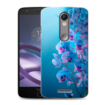 Пластиковый чехол на Lenovo Moto X Force с принтом голубые орхидеи Пластиковый чехол на Lenovo Moto X Force с принтом голубые орхидеи