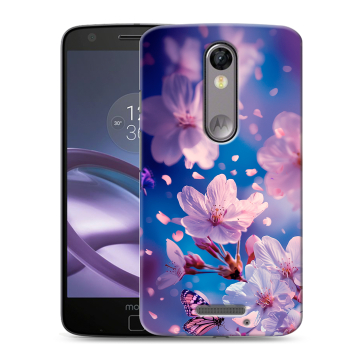 Пластиковый чехол на Lenovo Moto X Force с принтом цветы бабочки Пластиковый чехол на Lenovo Moto X Force с принтом цветы бабочки
