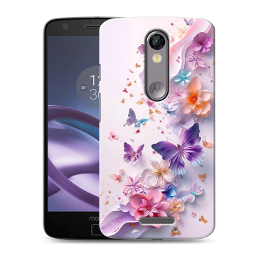 Пластиковый чехол на Lenovo Moto X Force с принтом цветы бабочки Пластиковый чехол на Lenovo Moto X Force с принтом цветы бабочки