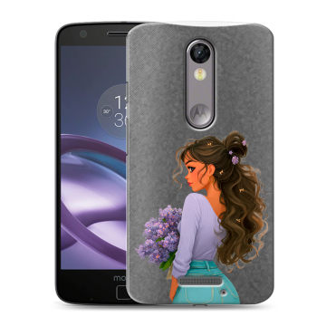 Пластиковый чехол на Lenovo Moto X Force с принтом девушка цветы
