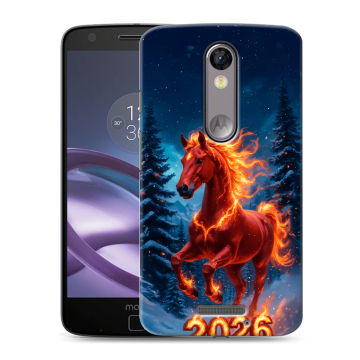 Пластиковый чехол на Lenovo Moto X Force с принтом Новый год коня