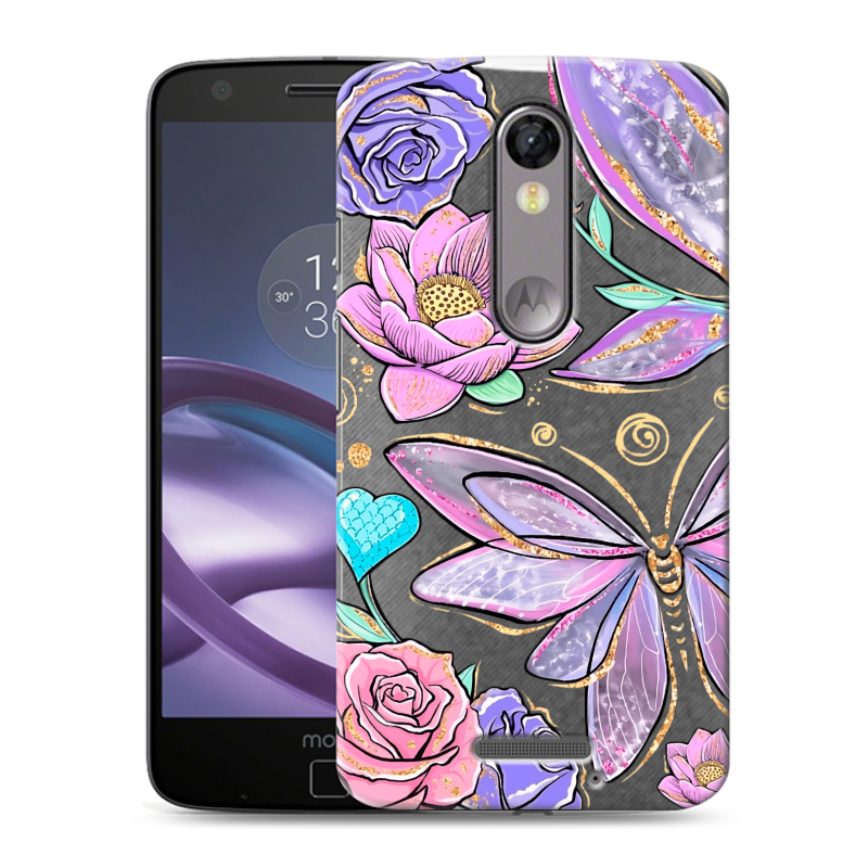 Пластиковый чехол на Lenovo Moto X Force с принтом Бабочки и цветы Пластиковый чехол на Lenovo Moto X Force с принтом Бабочки и цветы