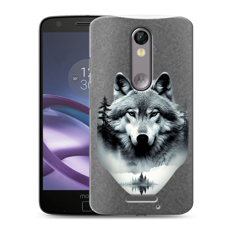 Пластиковый чехол на Lenovo Moto X Force с принтом Волк в лесу Пластиковый чехол на Lenovo Moto X Force с принтом Волк в лесу