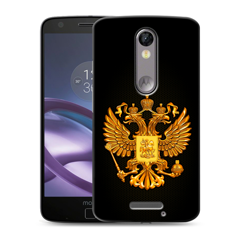 Пластиковый чехол на Lenovo Moto X Force с принтом Герб России желтый Пластиковый чехол на Lenovo Moto X Force с принтом Герб России желтый