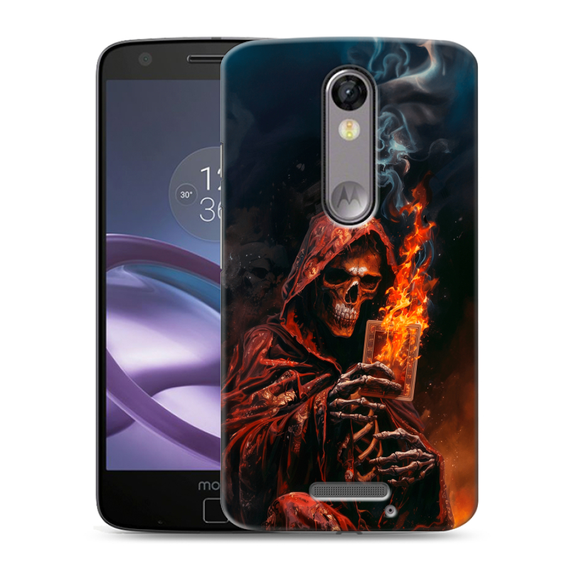 Пластиковый чехол на Lenovo Moto X Force с принтом Скелет и карты Пластиковый чехол на Lenovo Moto X Force с принтом Скелет и карты