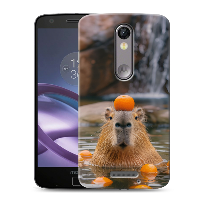 Пластиковый чехол на Lenovo Moto X Force с принтом Капибара с апельсином Пластиковый чехол на Lenovo Moto X Force с принтом Капибара с апельсином
