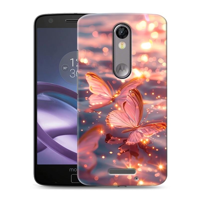 Пластиковый чехол на Lenovo Moto X Force с принтом бабочки розовые Пластиковый чехол на Lenovo Moto X Force с принтом бабочки розовые