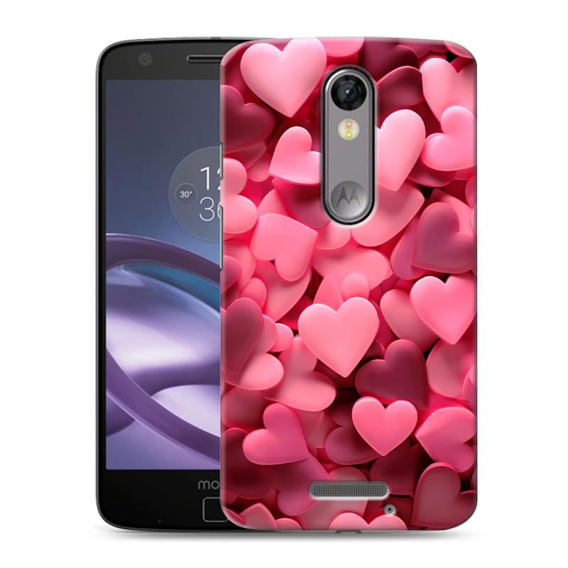 Пластиковый чехол на Lenovo Moto X Force с принтом розовые сердечки Пластиковый чехол на Lenovo Moto X Force с принтом розовые сердечки