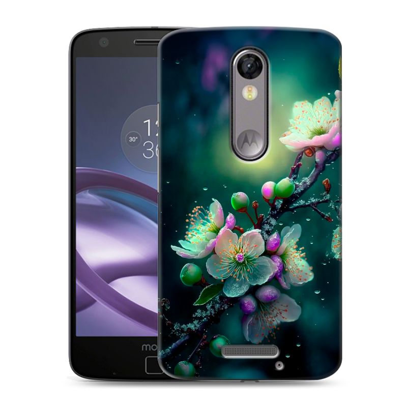 Пластиковый чехол на Lenovo Moto X Force с принтом Цветы и мрамор Пластиковый чехол на Lenovo Moto X Force с принтом Цветы и мрамор