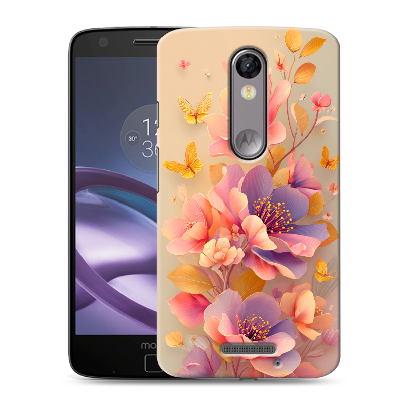 Пластиковый чехол на Lenovo Moto X Force с принтом Цветы и бабочки Пластиковый чехол на Lenovo Moto X Force с принтом Цветы и бабочки