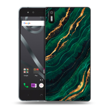 Силиконовый чехол на BQ Aquaris X5 с принтом Мрамор зеленое золото
