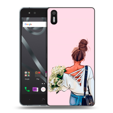 Силиконовый чехол на BQ Aquaris X5 с принтом Девушка и букет