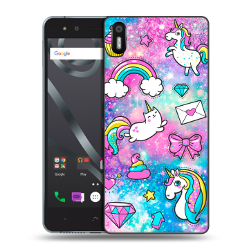 Силиконовый чехол на BQ Aquaris X5 с принтом Единороги
