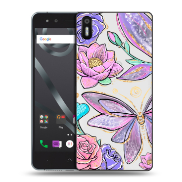 Силиконовый чехол на BQ Aquaris X5 с принтом Бабочки и цветы