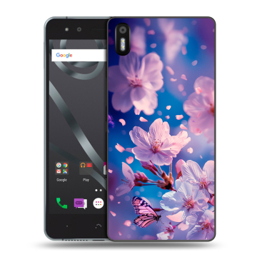 Силиконовый чехол на BQ Aquaris X5 с принтом цветы бабочки