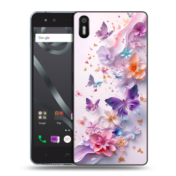 Силиконовый чехол на BQ Aquaris X5 с принтом цветы бабочки