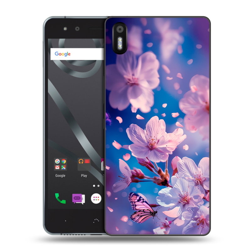 Силиконовый чехол на BQ Aquaris X5 с принтом цветы бабочки Силиконовый чехол на BQ Aquaris X5 с принтом цветы бабочки