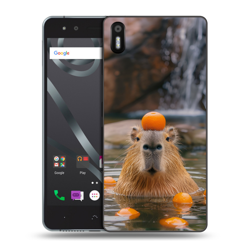 Пластиковый чехол на BQ Aquaris X5 с принтом Капибара с апельсином Пластиковый чехол на BQ Aquaris X5 с принтом Капибара с апельсином