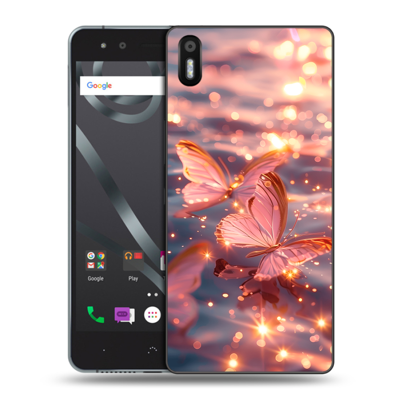 Пластиковый чехол на BQ Aquaris X5 с принтом бабочки розовые Пластиковый чехол на BQ Aquaris X5 с принтом бабочки розовые