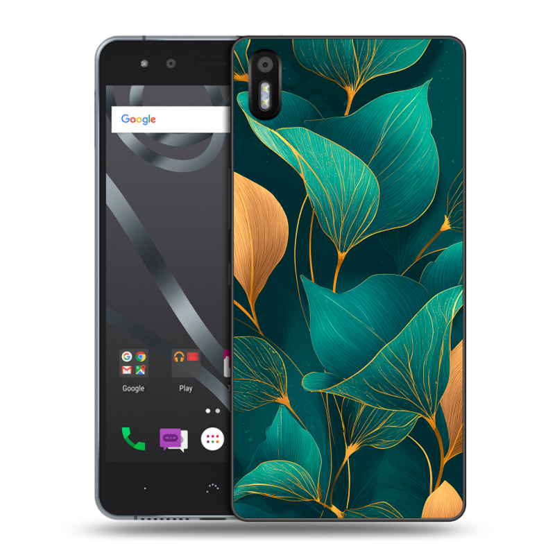 Пластиковый чехол на BQ Aquaris X5 с принтом Листья и золото Пластиковый чехол на BQ Aquaris X5 с принтом Листья и золото