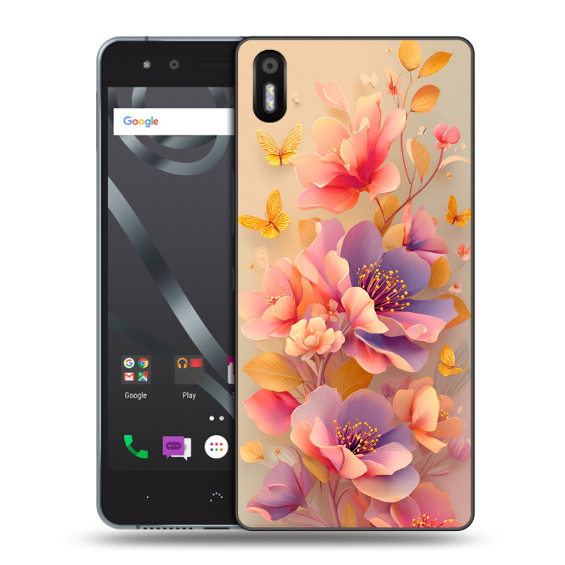 Силиконовый чехол на BQ Aquaris X5 с принтом Цветы и бабочки Силиконовый чехол на BQ Aquaris X5 с принтом Цветы и бабочки
