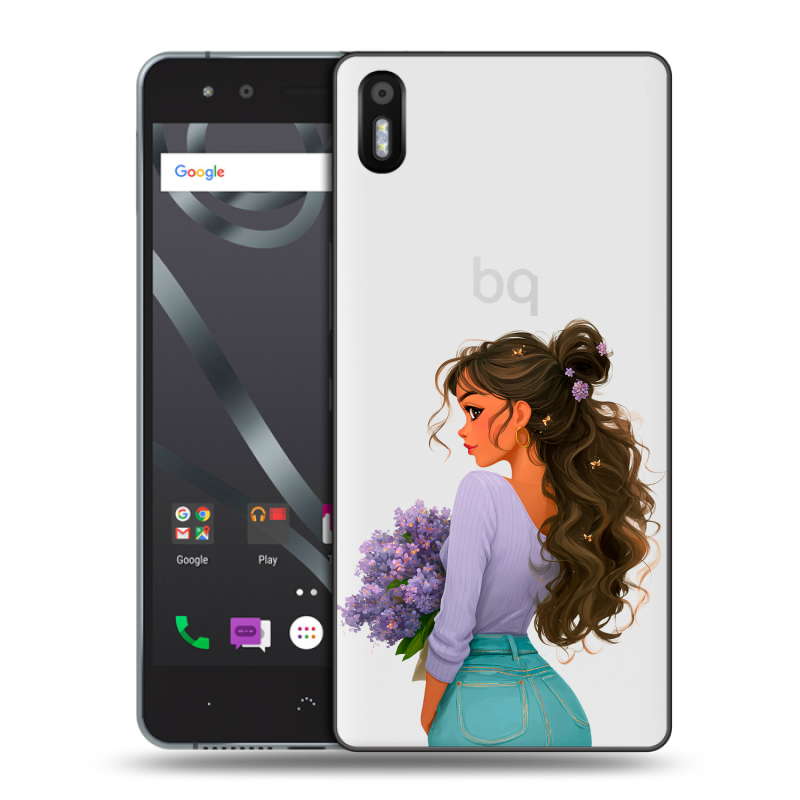 Пластиковый чехол на BQ Aquaris X5 с принтом девушка цветы Пластиковый чехол на BQ Aquaris X5 с принтом девушка цветы