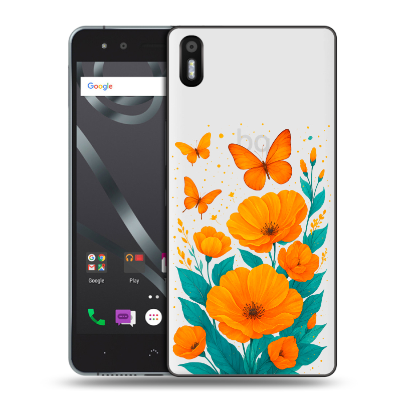 Пластиковый чехол на BQ Aquaris X5 с принтом цветы бабочки Пластиковый чехол на BQ Aquaris X5 с принтом цветы бабочки