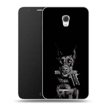 Пластиковый чехол на Alcatel Pop 4 Plus с принтом Доберман и пистолет Пластиковый чехол на Alcatel Pop 4 Plus с принтом Доберман и пистолет