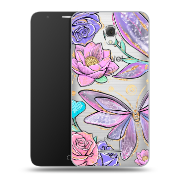 Пластиковый чехол на Alcatel Pop 4 Plus с принтом Бабочки и цветы Пластиковый чехол на Alcatel Pop 4 Plus с принтом Бабочки и цветы